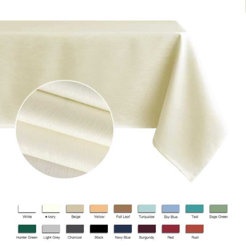 maxmill Jacquard Table Cloth Waving Pattern Water Proof Wrinkle Free Heavy Weight Soft Tablecloth Decorative Fabric Table Cover for Outdoor and Indoor Use Rectangular 60 x 104 Inch Ivory - Image 2